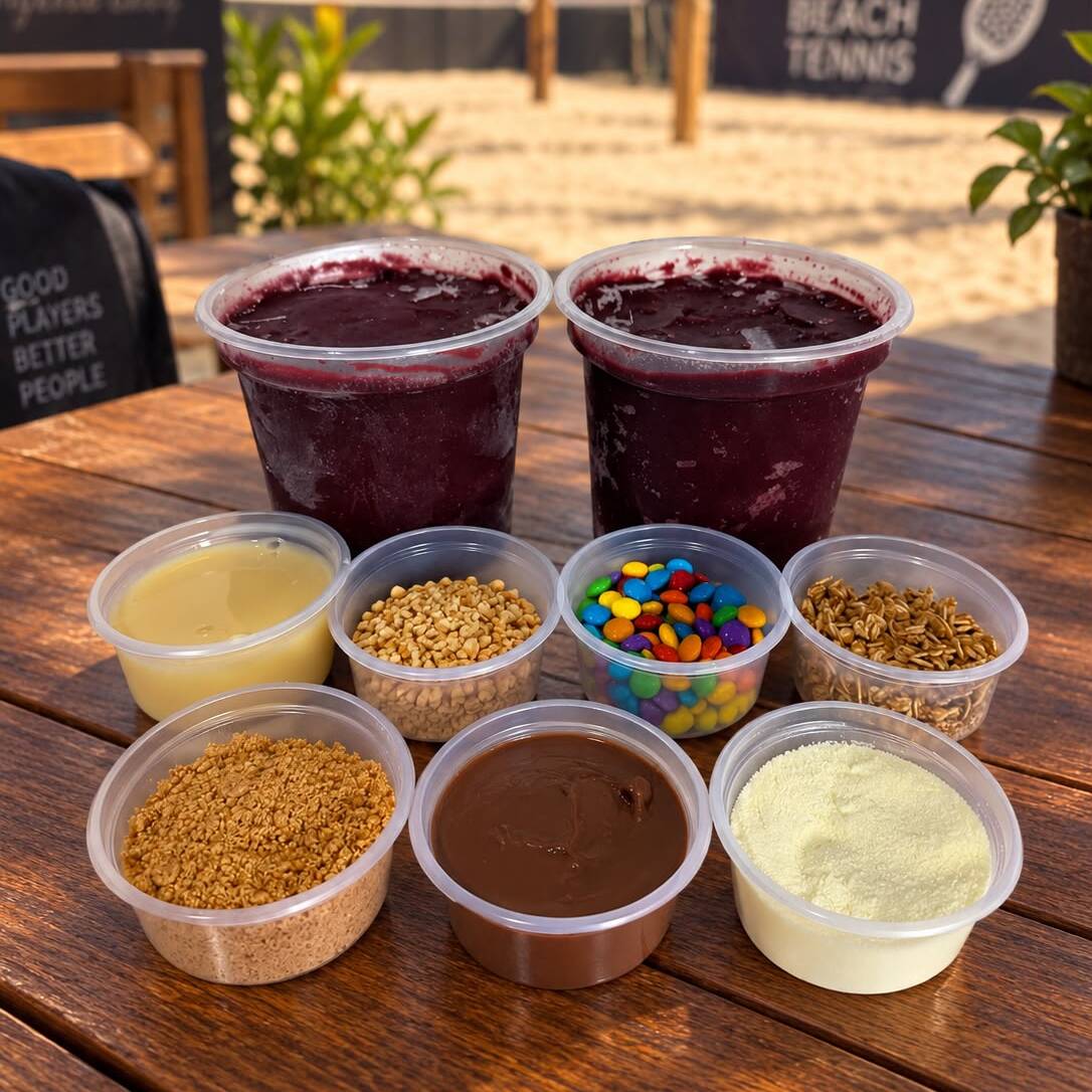 2 Açaí 350ml + 5 acompanhamentos separados em potes