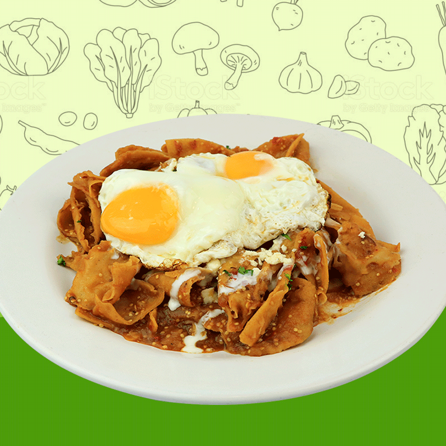 Huevos Estrellados en Chilaquiles Rojos C
