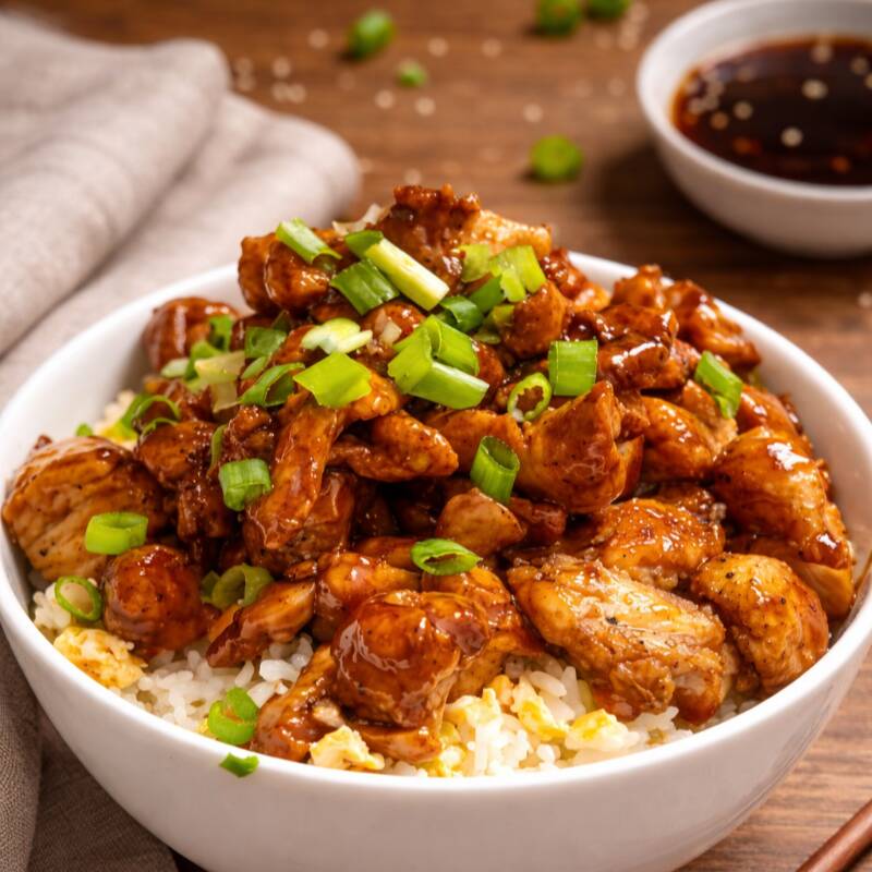 Apresentamos o nosso Frango Teriyaki: uma combinação perfeita de frango suculento, cuidadosamente preparado e banhado com um autêntico molho oriental, que equilibra perfeitamente o doce e o salgado. Este prato principal é harmoniosamente acompanhado por um arroz Chop Suey, leve e saboroso. Uma verdadeira viagem culinária à Ásia em cada garfada! Descubra essa experiência gastronômica única, repleta de sabor e tradição.