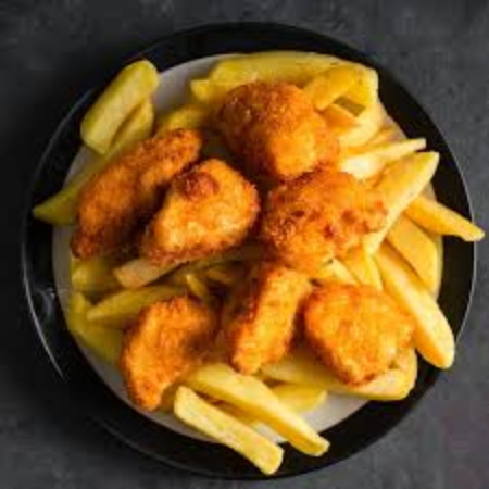 Papas a la Francesa con Trocitos de Nuggets