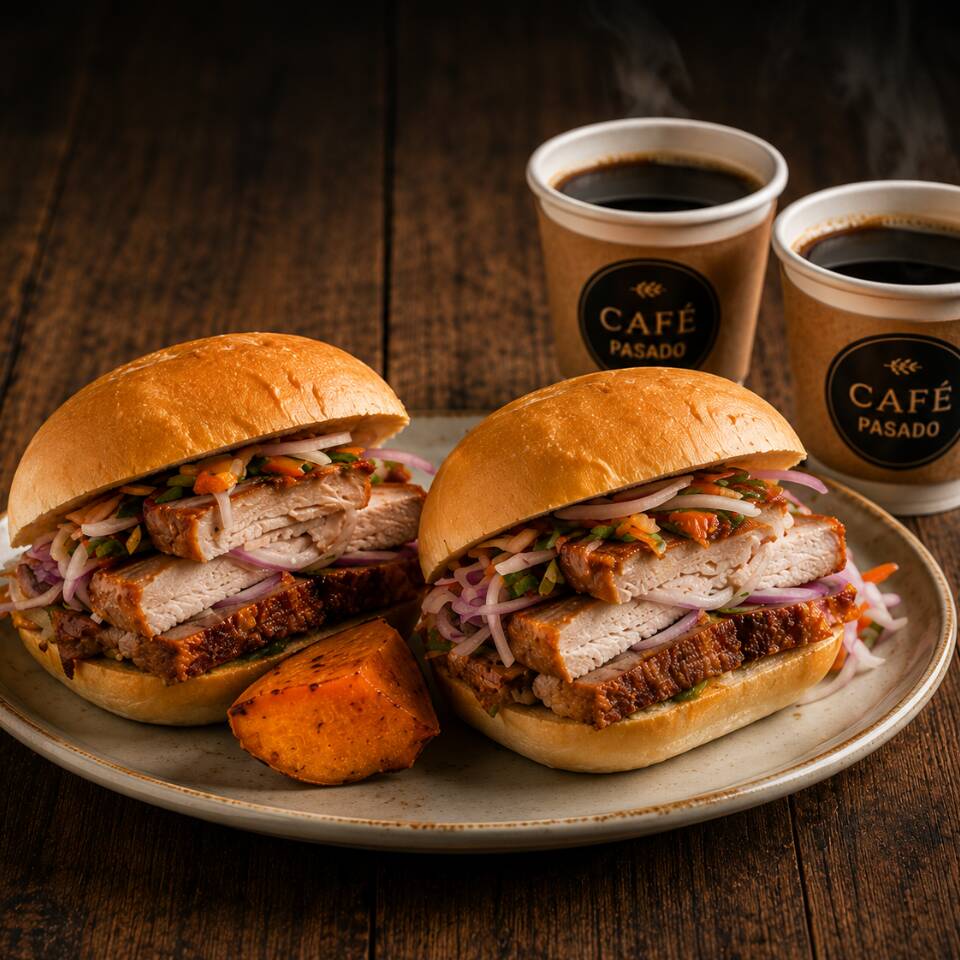 2 Panes con Chicharron & 2 Cafes