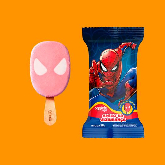 Em formato inspirado na máscara do Homem-Aranha, esse picolé combina o sabor do iogurte com o frescor do morango. Fonte de fibras, é perfeito para heróis que adoram se refrescar com muito poder e sabor! Alérgicos: contém derivados de leite. Pode conter cevada, trigo, centeio, aveia, ovos, amendoim, soja, amêndoa, avelãs, castanha-de-caju, castanha-do-pará, macadâmias, nozes e pistaches.