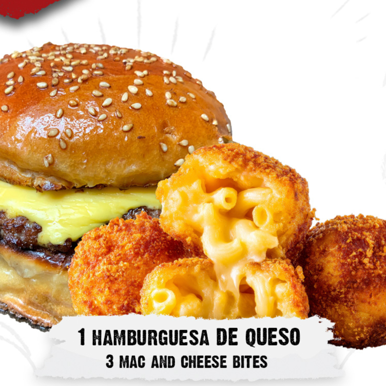 Hamburguesa de Queso + 3 Mac And Cheese Bites