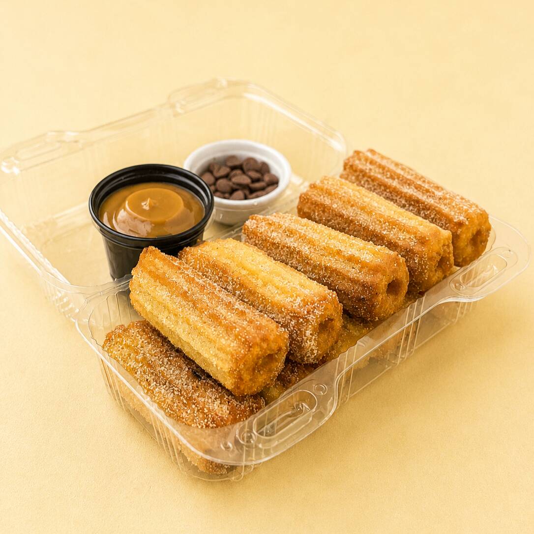 Dez churros médios, crocantes por fora e macios por dentro, acompanhados de 60ml do seu recheio favorito e um brinde especial para deixar sua experiência ainda melhor. Aproveite essa porção completa e saborosa!
