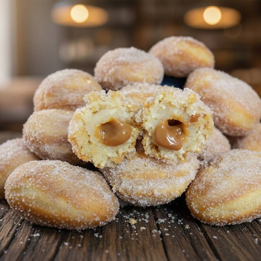 Delicioso Churros Recheado Com doce de leite, Frito E Depois Empanado Com Açúcar E Canela.