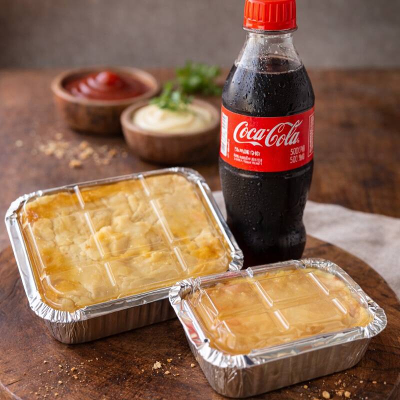 Empadão 200g de frango cremoso + empadinha doce 100g + refri 200ml gelado. Uma combinação prática e certeira pra uma refeição completa.