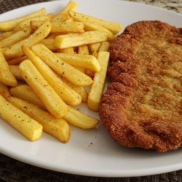Frango a Milanesa para 2 Pessoas com Arroz e Batata frita