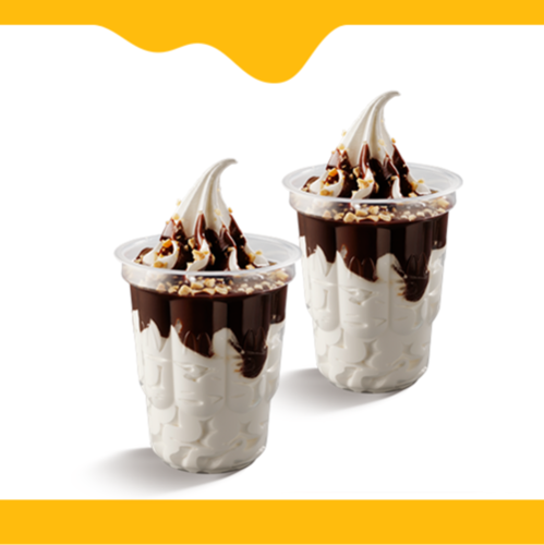 Aproveite essa combinação perfeita para adoçar seu Dia. Nesta promoção você leva 2 (dois) sundaes entre as opções de calda: caramelo, chocolate e morango.