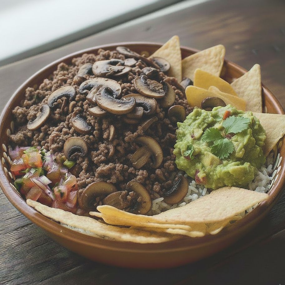 Bowl carne molida champiñones