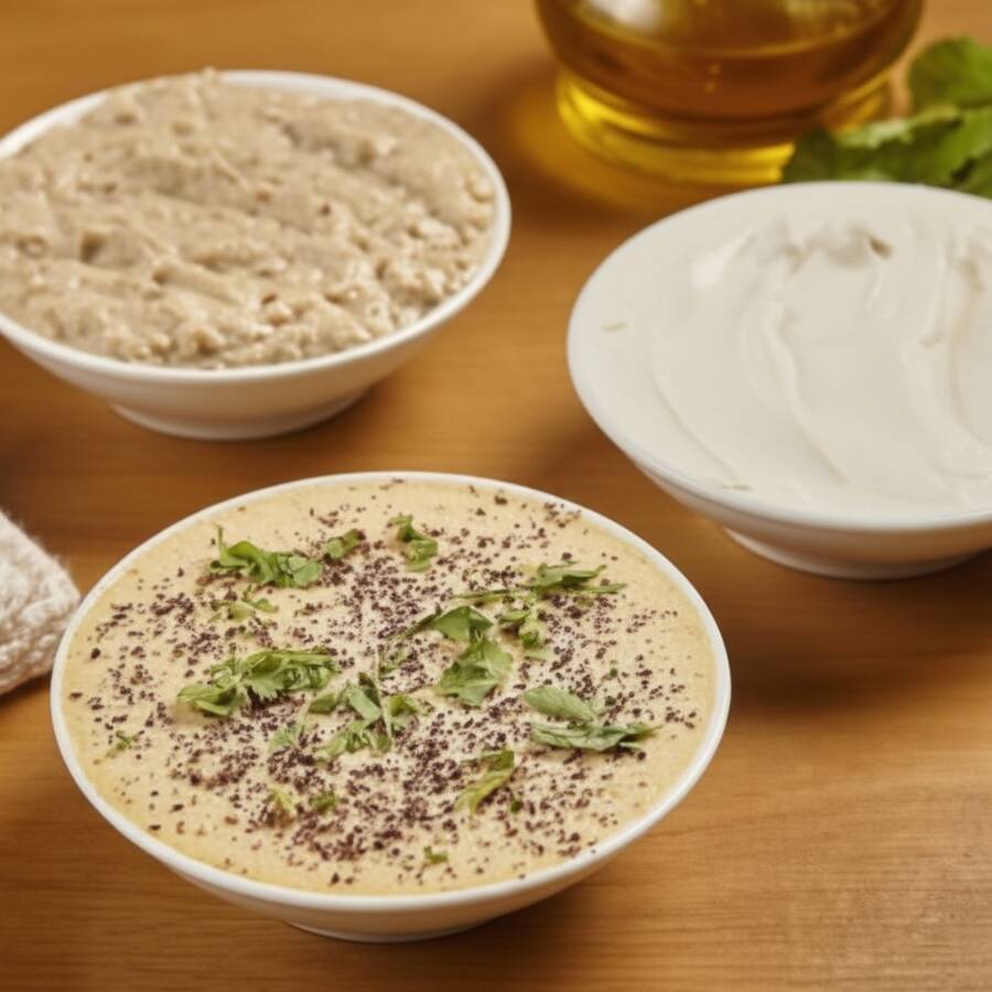 Nosso imbatível Trio de Pastas ( Babaganush , Homus e Coalhada Seca )140g de cada Pasta , acompanha 1 Pão Sírio