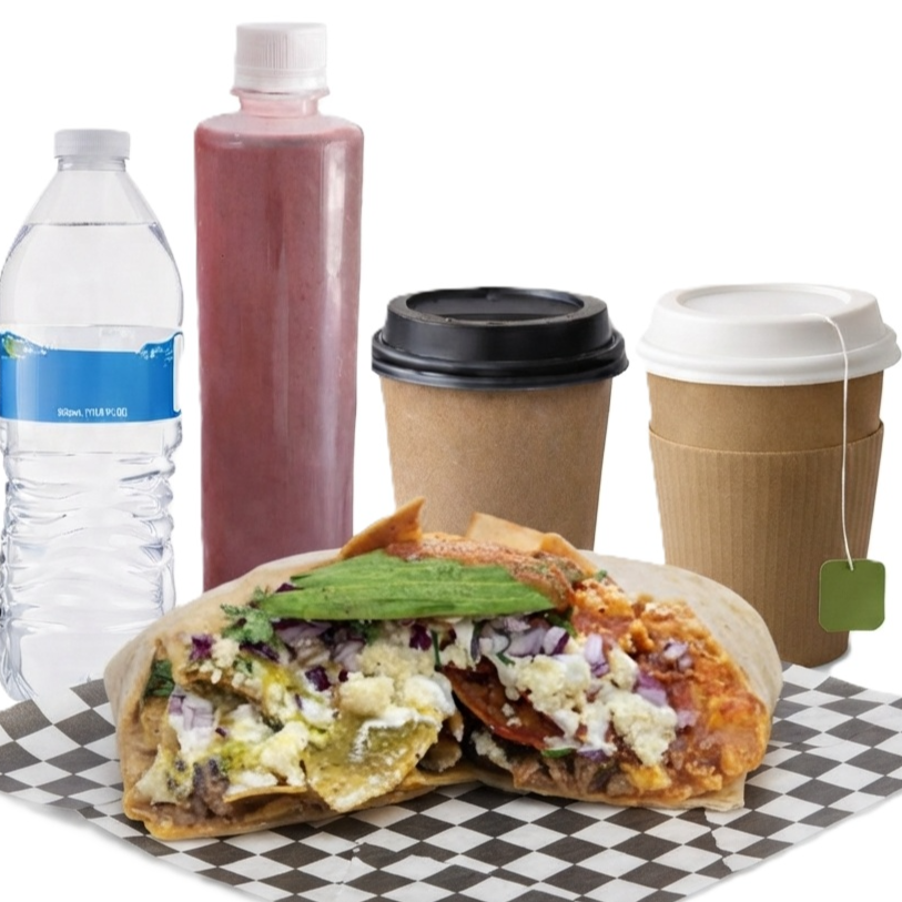 Burrito de ChilaQuiles y bebida / CH burrito n bev