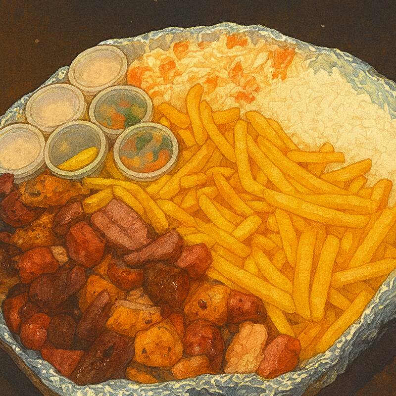2 ESPETOS PORÇÃO DE ARROZ MAIONESE BATATA FRITA VIAG E FAROFA