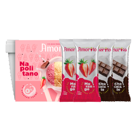 1 Pote 2l - Napolitano
2 Picolés Cremosos - Morango
2 Picolés Cremosos - Chocolate