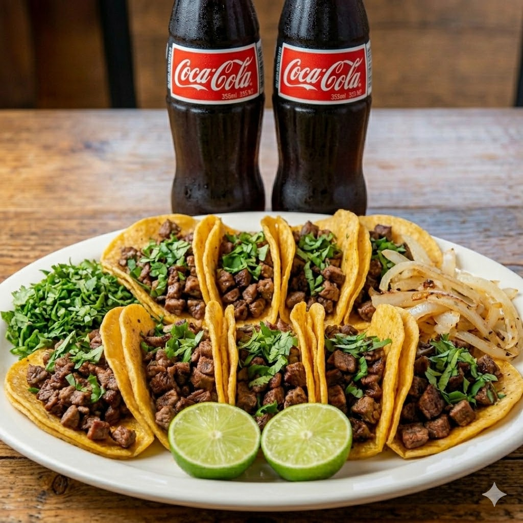 10 Tacos de Arrachera mas 2 Coca Cola de 355ml.