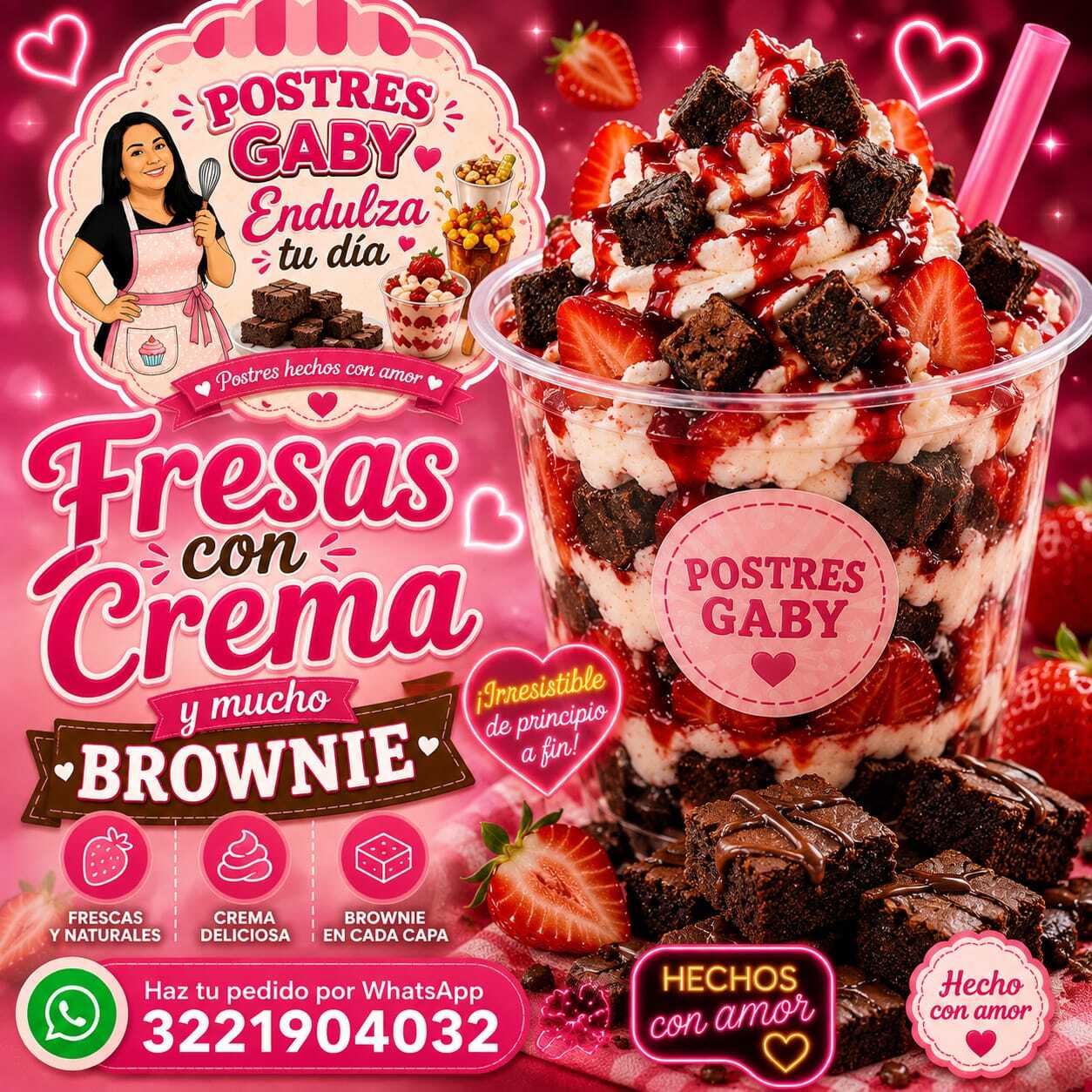 Fresas con Crema y Brownie