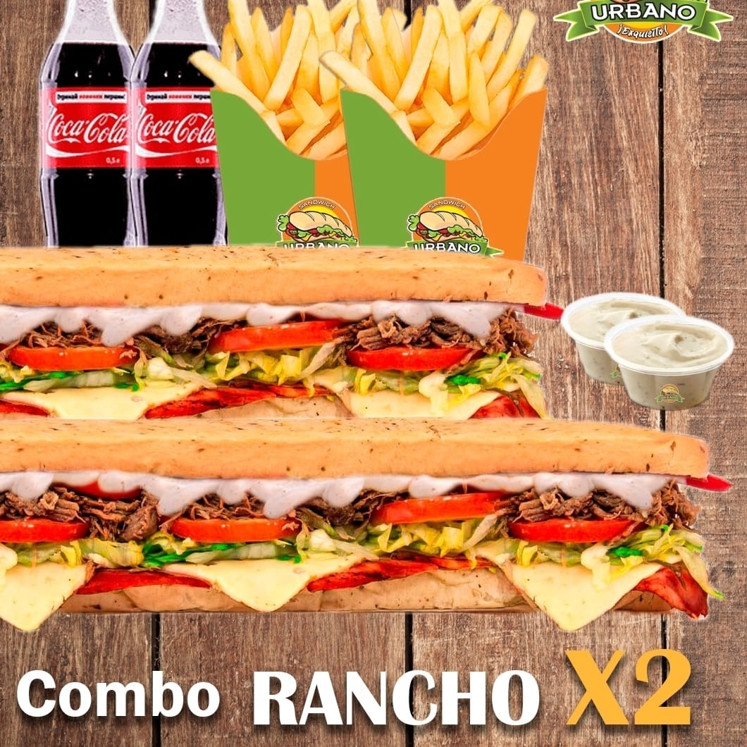 Promo Rancho para Dos, Papas, 2 Gaseosas 2 Sandwic