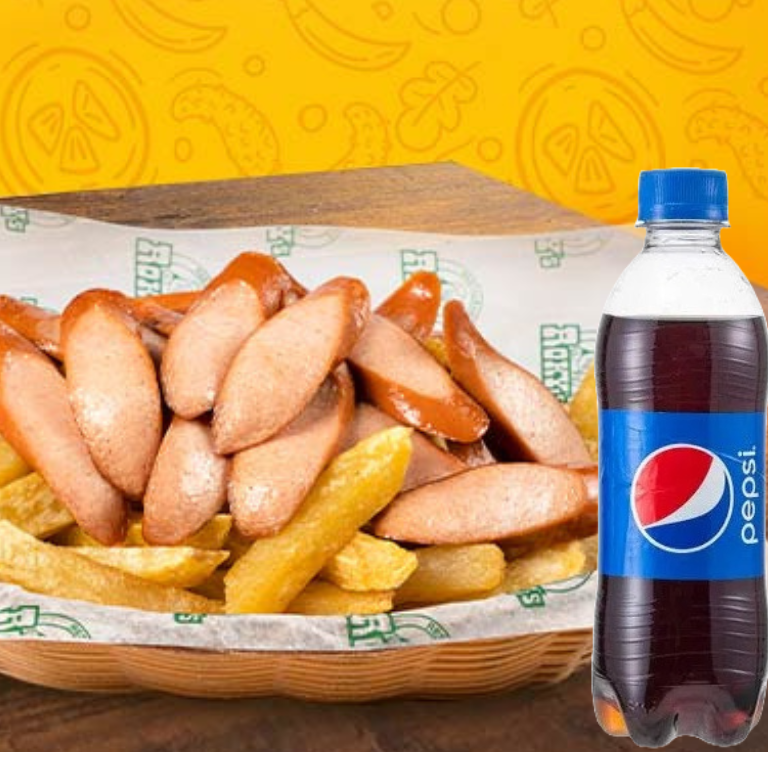 Salchipapa clásica + gaseosa