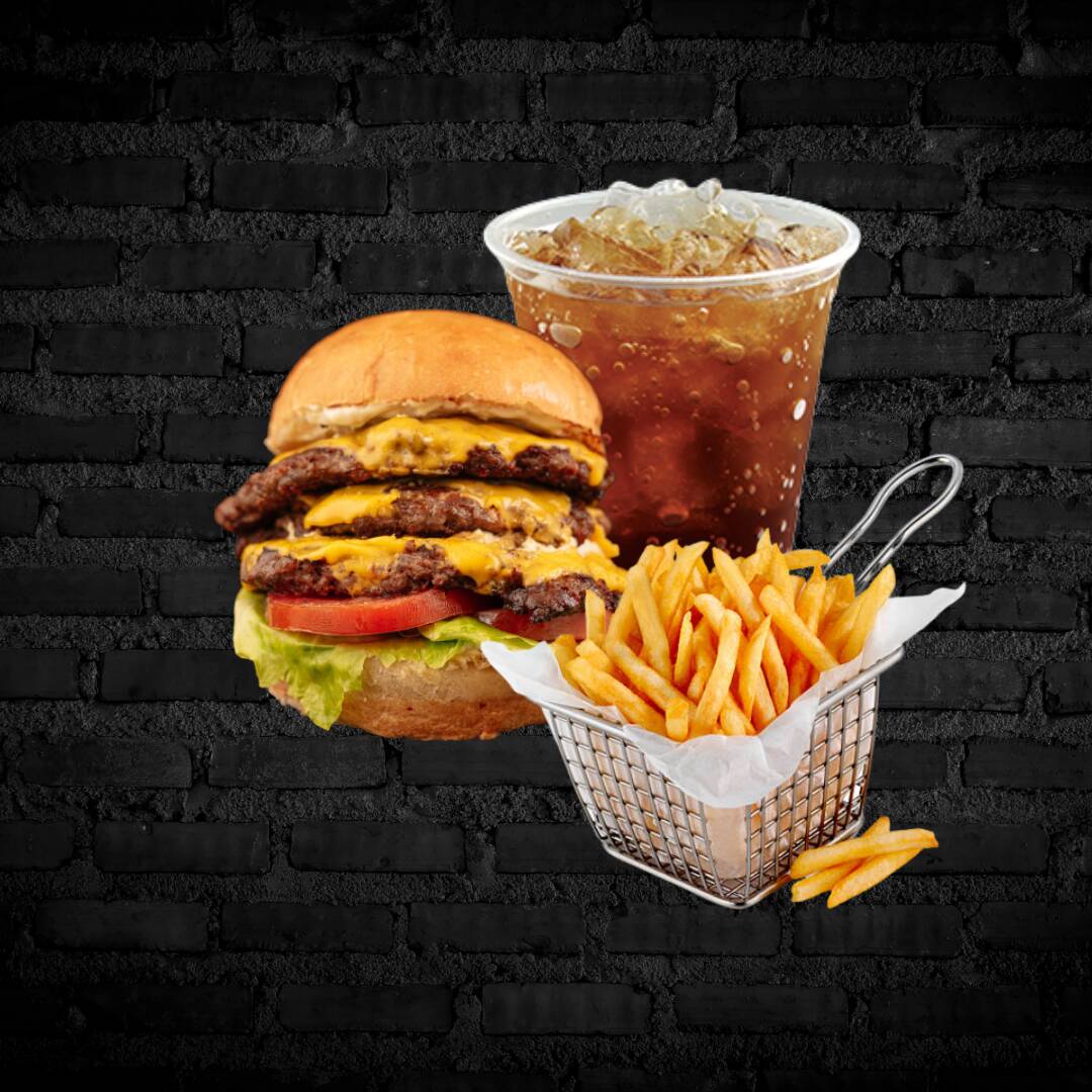 Hamburguesa Triple + Papas + Mr Tea