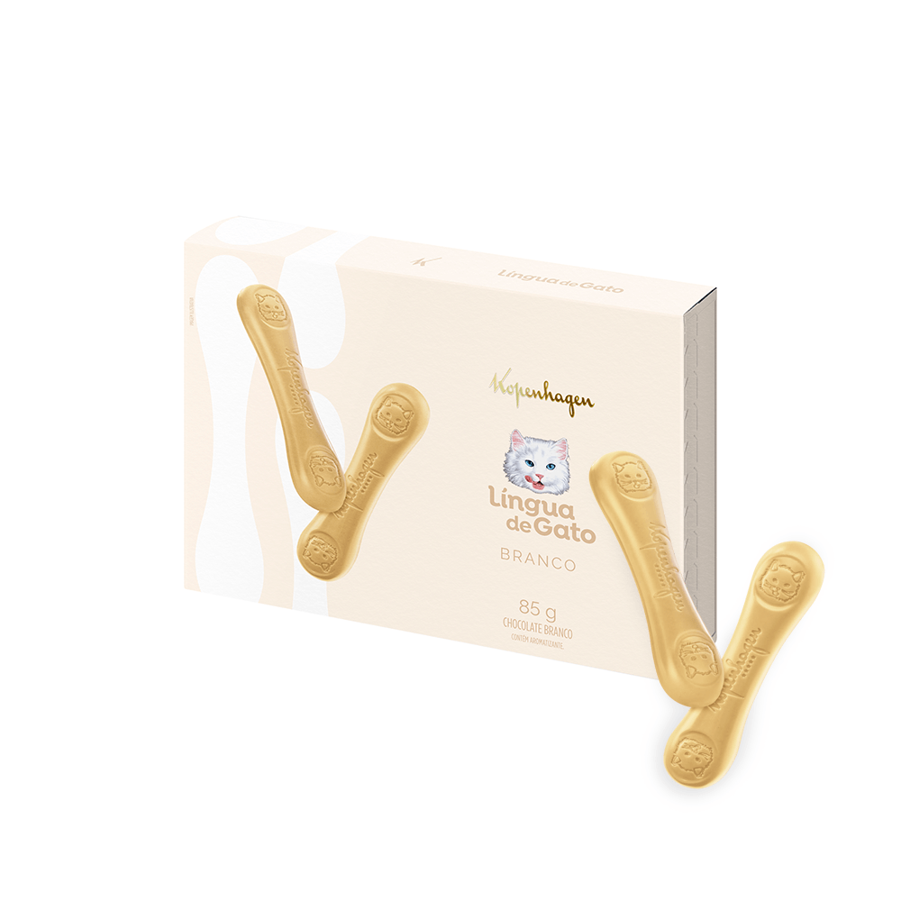 Delicie-se com o inconfundível do clássico Língua de Gato agora em chocolate branco. Feito com o irresistível chocolate branco Kopenhagen, tem textura cremosa, derrete na boca e proporciona uma doçura envolvente em cada mordida. Perfeito para saborear a qualquer hora do dia.