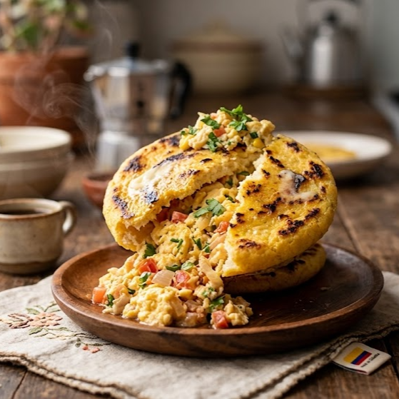 Arepa con Huevos Revueltos