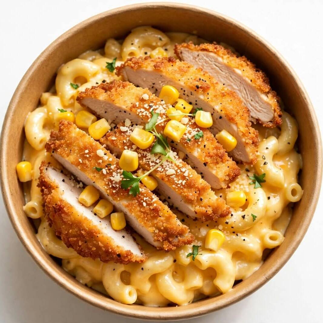 Macarrones Cheddar con Pechuga Empanizada