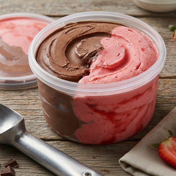 A mellhor escolha! Pote geladinho de sorvete cremoso, que você pode escolher o sabor e melhor combinação. A calda é gratuita, só escolher! - Escolha dois sabores.