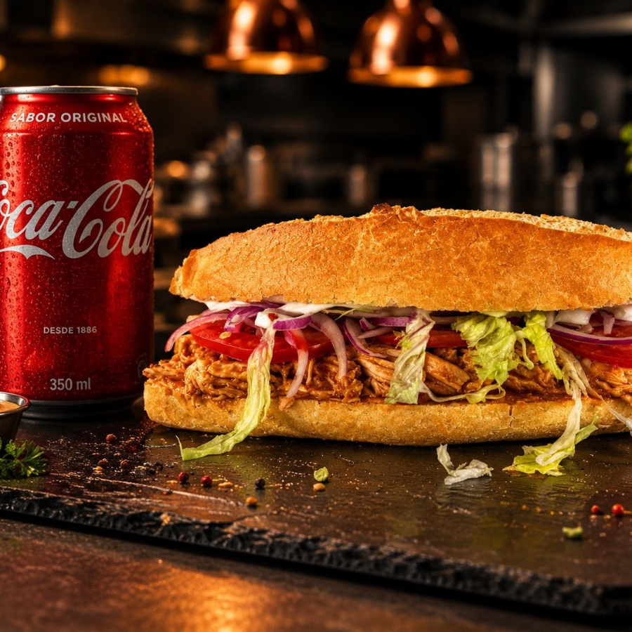 Lonche de Pierna más Coca-Cola Lata de 355 ml