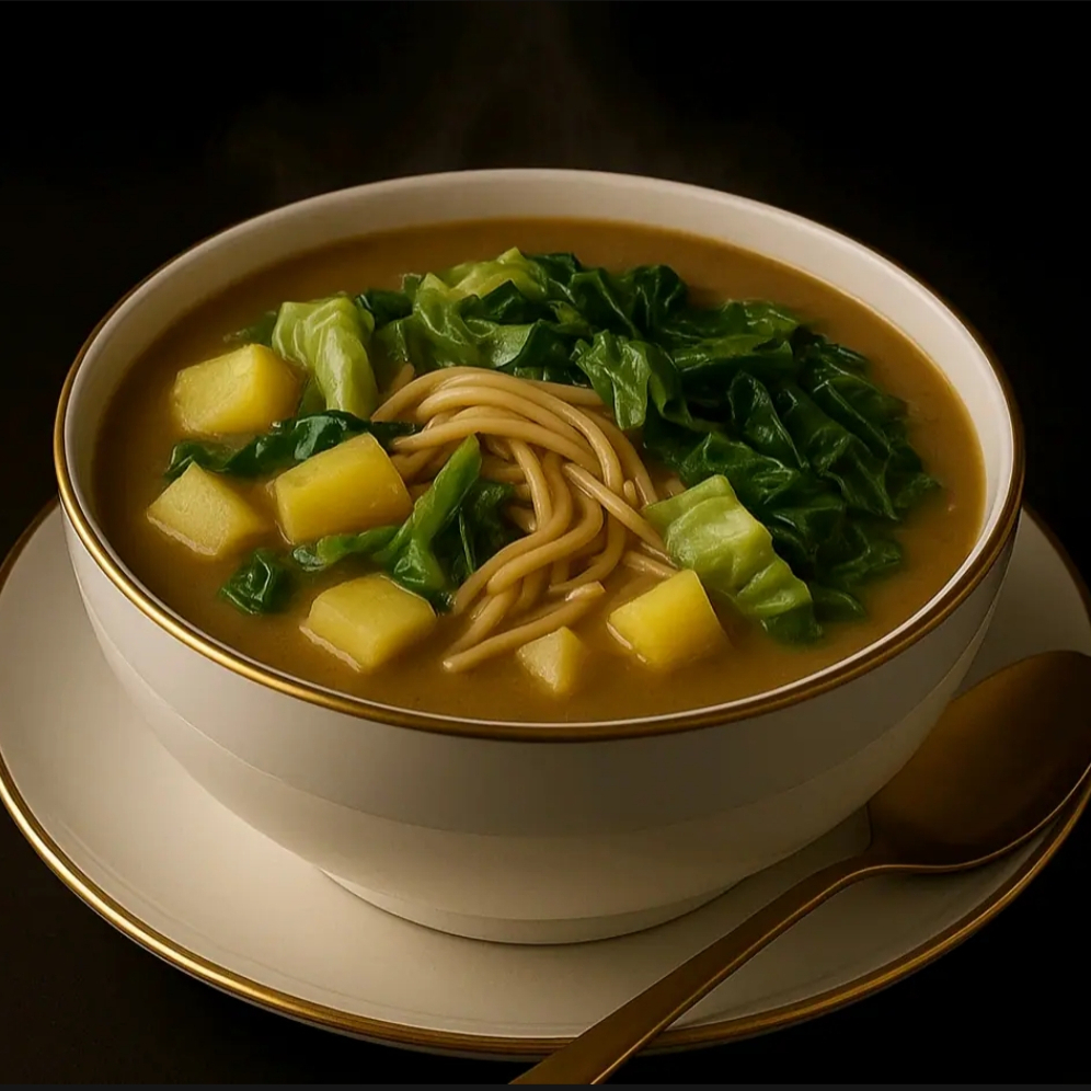 Sopa Vegana do Chef Borjano – Medida Certa. Descubra o sabor e a nutrição de uma receita exclusiva do renomado Chef Borjano Oficial. Esta sopa cremosa é preparada com base de mandioca-manteiga orgânica, batida até atingir uma textura aveludada, sem nenhum tipo de engrossante, combinada com batata al dente em cubos, chuchu, batata-doce, repolho em tiras grossas, couve-manteiga em tiras finas e crocantes e macarrão espaguete premium. Todos os ingredientes são orgânicos e cuidadosamente selecionados, e os temperos 100% naturais garantem aquele sabor caseiro que aquece, nutre e transforma cada colherada em prazer. Superindicada para café da manhã, almoço ou jantar, crianças acima de 1 ano, idosos, gestantes, emagrecimento saudável, auxílio ao funcionamento do intestino, alimentação nutritiva diariamente, fortalecimento da imunidade e saciedade com leveza. Crédito da receita: Renomado Chef Borjano Oficial.