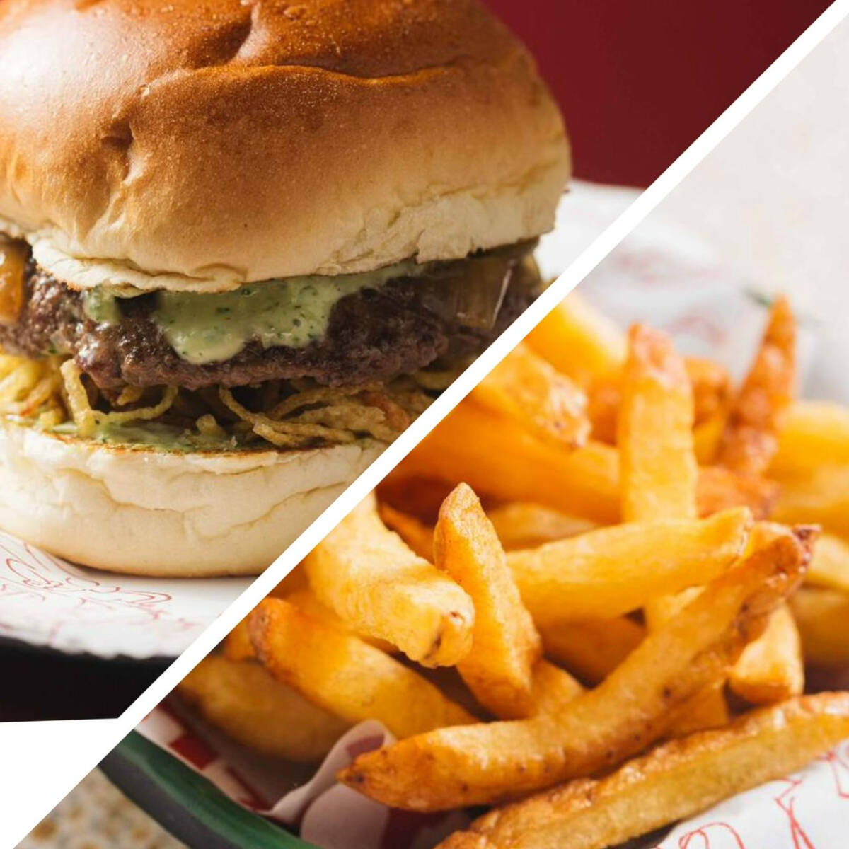 O queridinho do Pinati: Burger 18! Burger, cebola caramelizada, batata palha da casa e maionese Pinati, acompanhado das nossas batatas fritas.