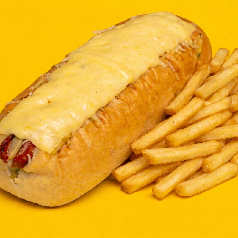 Perro Gratinado + Papas Fritas