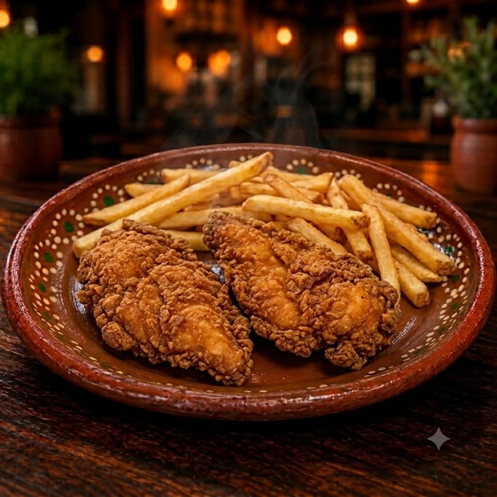 Milanesa de Pollo Empanizada con Papas