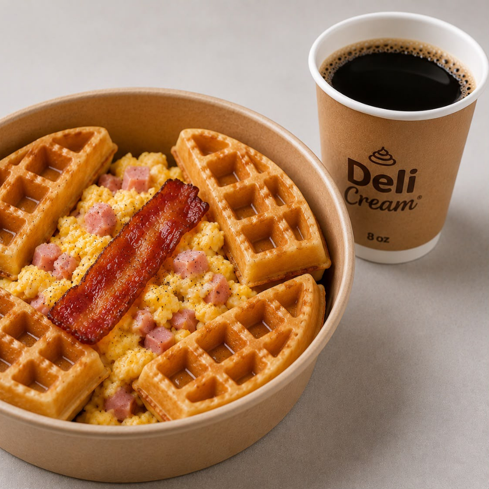Waffles Huevo Con Jamon Incluye Cafe