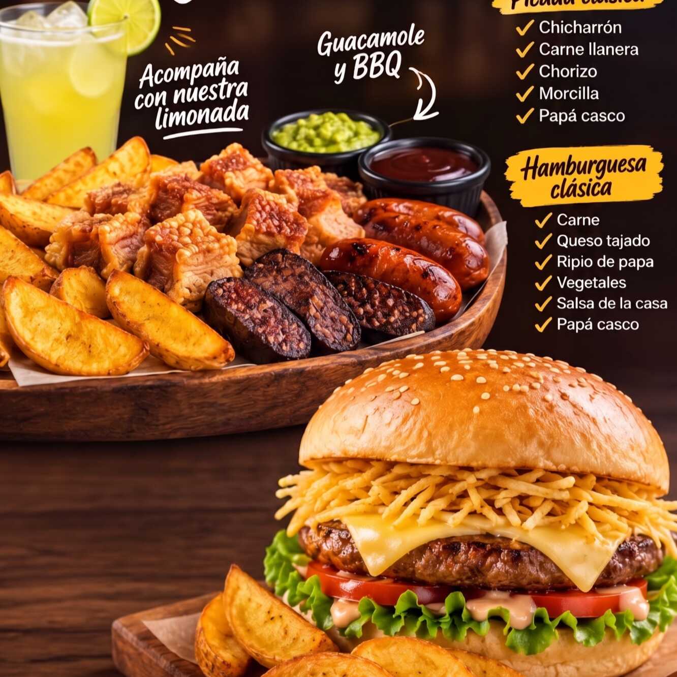 1 Picada + 1 Hamburguesa + 2 Limonadas