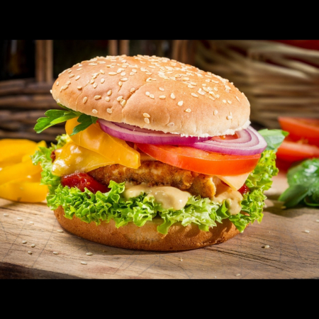 Hamburguesa de pollo con papas