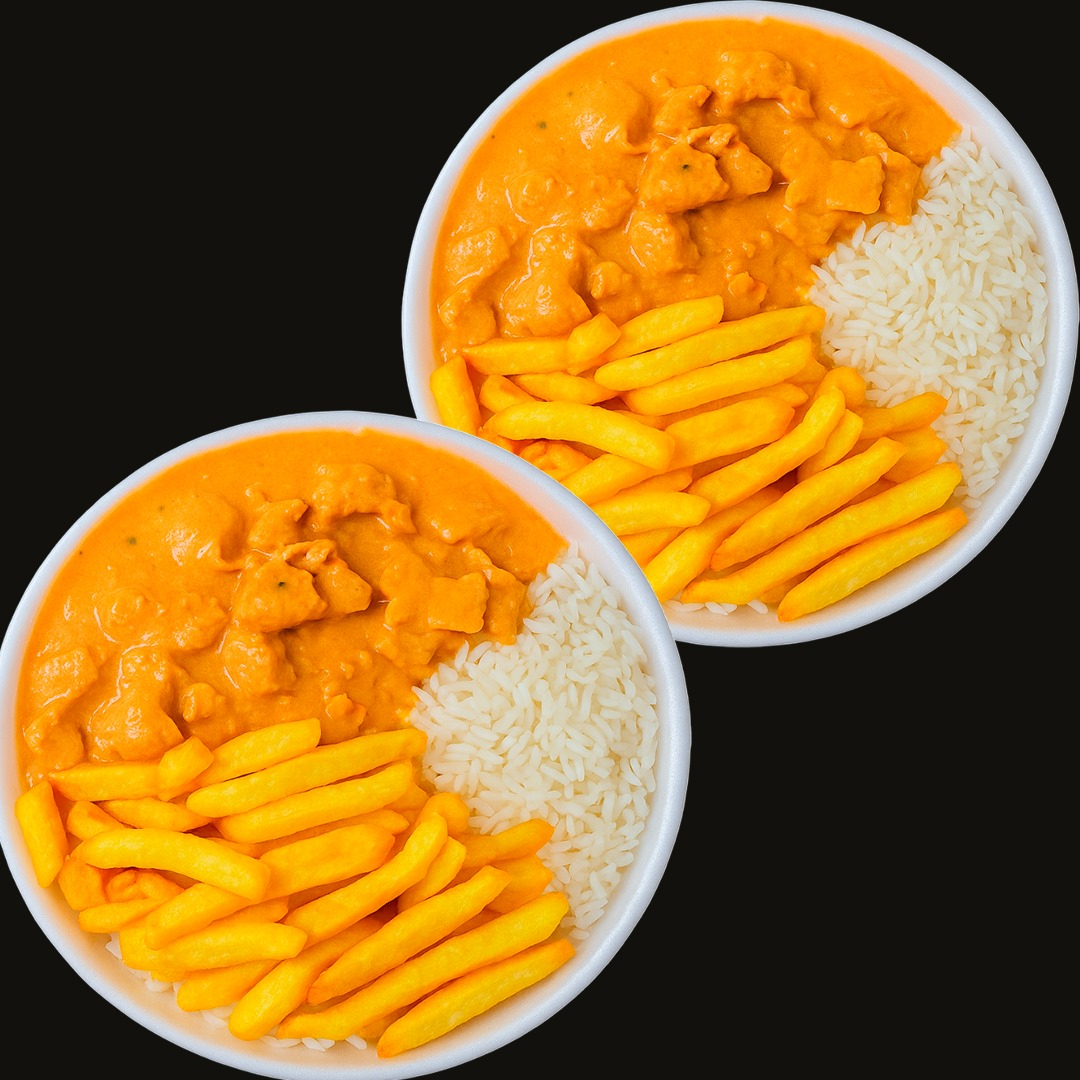 Arroz , strogonoff de frango , fritas