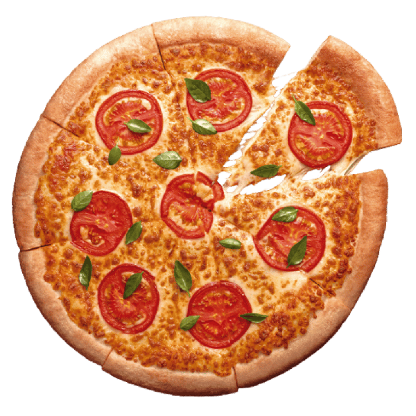 Pizza grande na massa Pan com nosso exclusivo queijo Hut coberto com tomates fatiados com um toque de manjericão e molho de tomate especial Pizza Hut