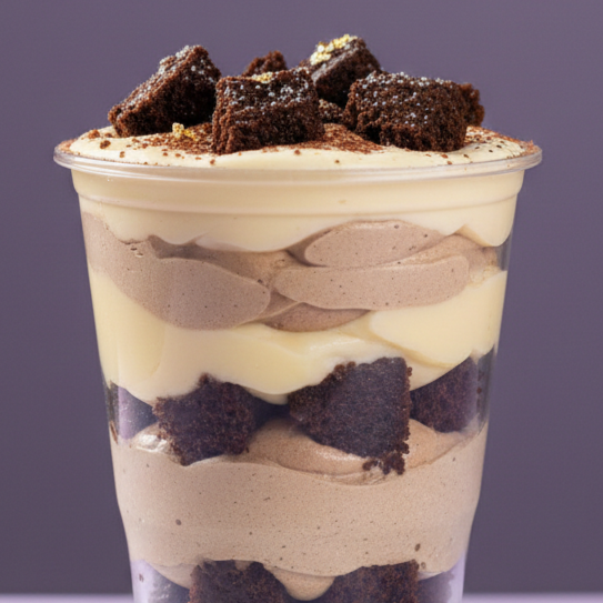 Pedaços generosos de brownie super chocolatudo, intercalados com um delicioso brigadeiro branco suave e cremoso e o irresistível mousse de chocolate, formando uma combinação perfeita de sabor e textura. Serve 1 pessoa (aprox. 300ml)