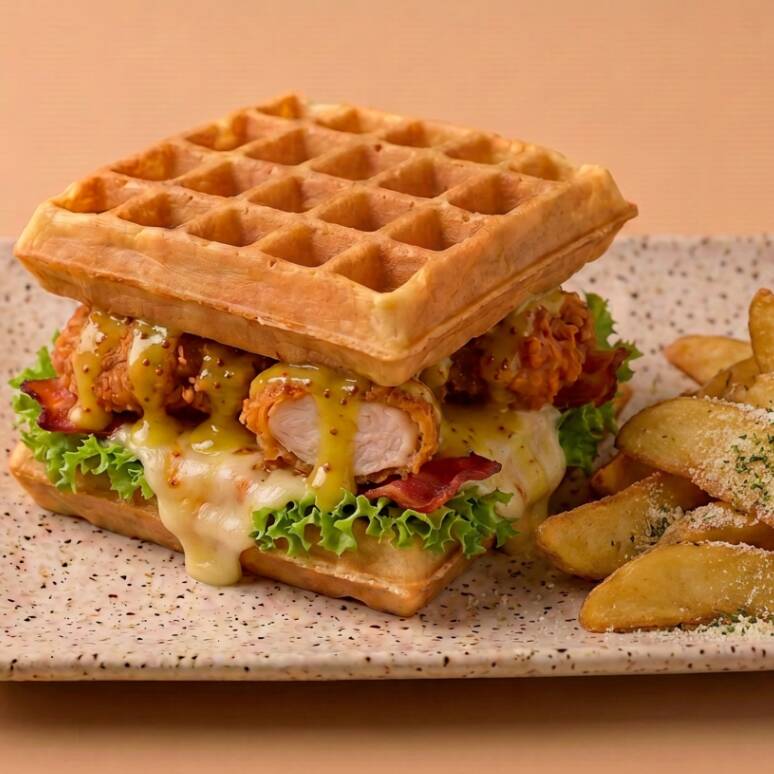 Chicken & Waffle Breakfast Sándwich