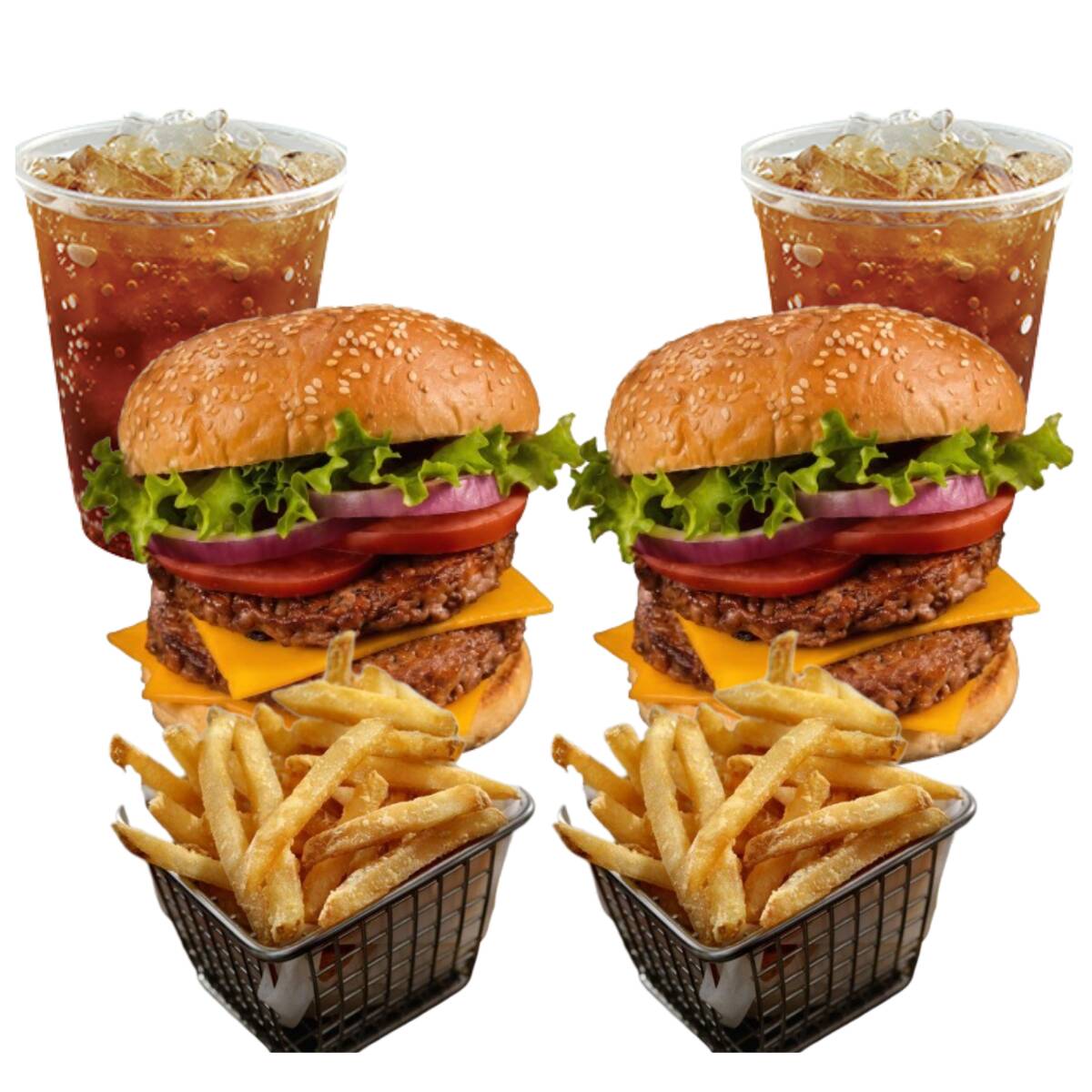 Combo 2 Hamburguesas Dobles + Papas + Mr tea