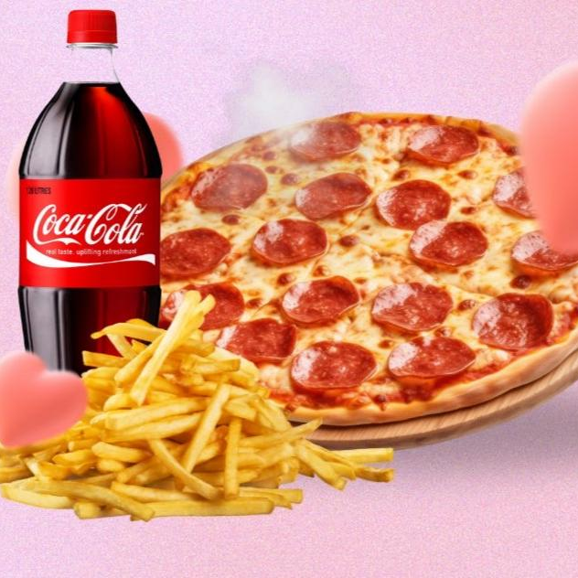 Combo pareja, 8 rebanadas peperoni papas y pepsi