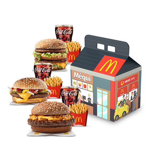 São 3 Mcofertas para você compartilhar com quem preferir #Méquinosofá. Escolha 3 (três) sanduíches entre as opções: Big Mac, Cheddar McMelt, Quarterão com Queijo, McChicken Bacon, McNífico Bacon, Duplo Quarterão ou Duplo Cheddar, 3 (três) McFritas Médias