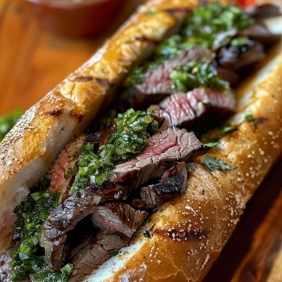 Baguette de Arrachera en Salsa de Chimichurri