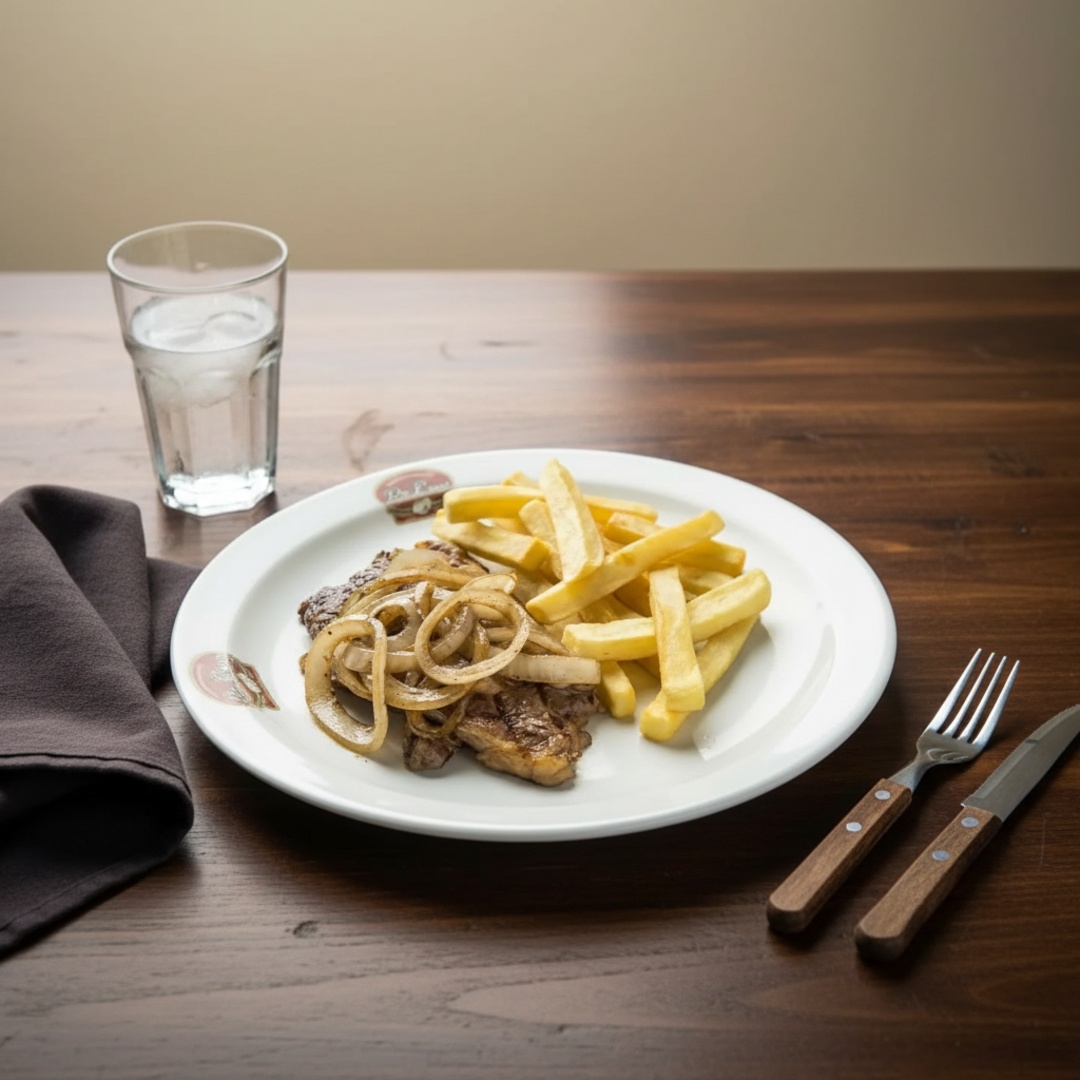 Acompanha: Batata Frita (400 gr), com muçarela, Ísca de Boi acebolado
