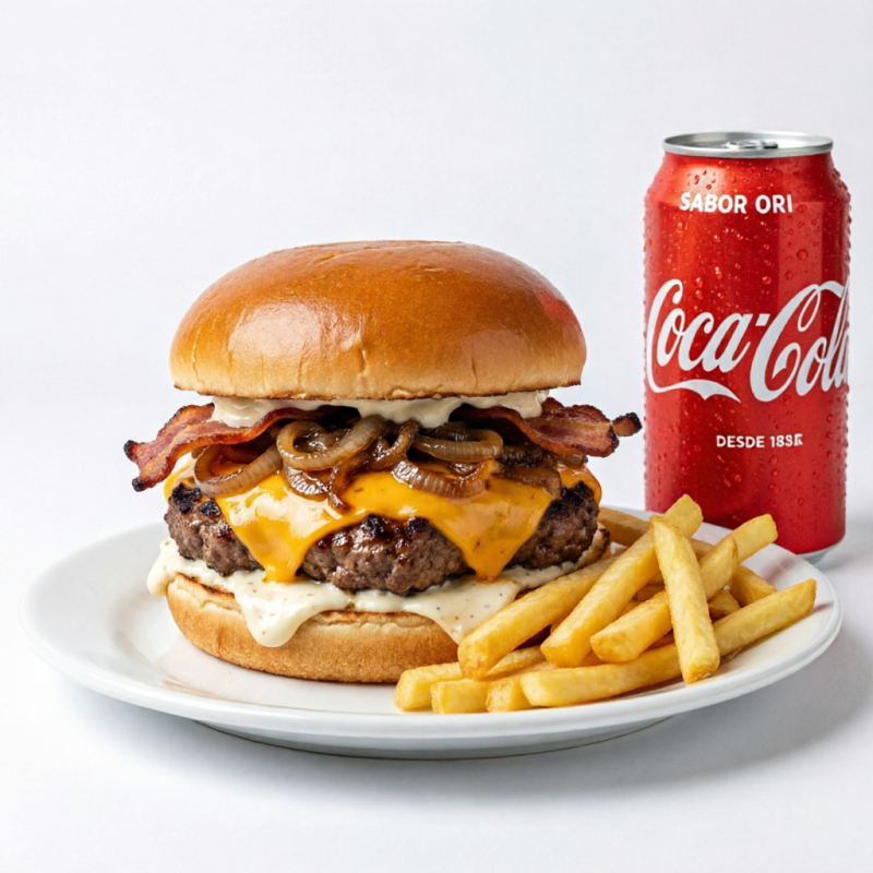 Para amantes de bacon e fãs de artesanal, preparado com pão de brioche, 200 gramas de carne, bacon, queijo cheddar, cebola caramelizada e para arrematar uma maionese da casa. O molho é enviado aleatoriamente, caso tenha uma preferência, por no campo de observação. Devido a logística do delivery, pode ser que a nossa batata não chegue 100% em temperatura e crocância.