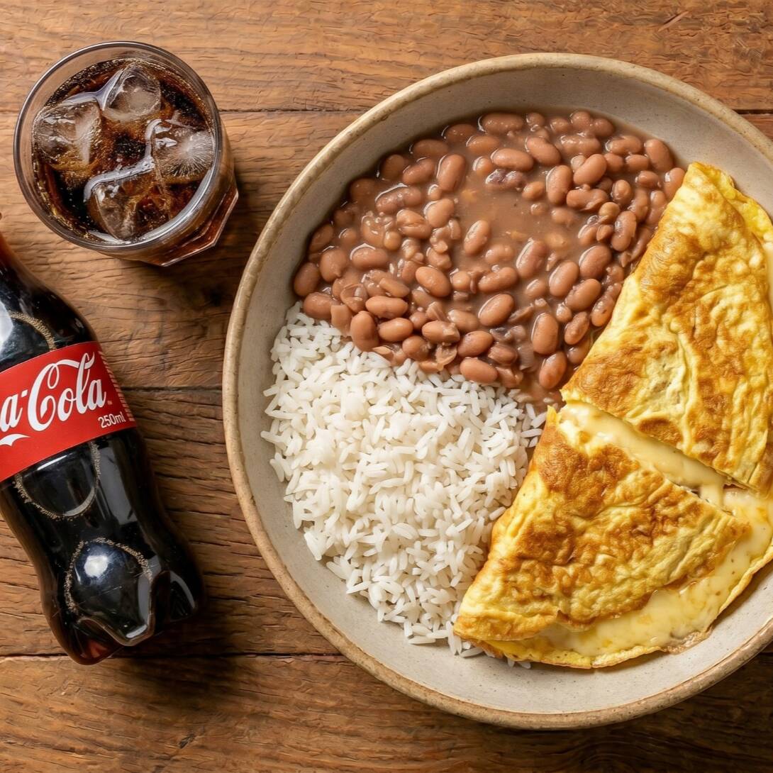 arroz, feijão, omelete de queijo e refrigerante200ml