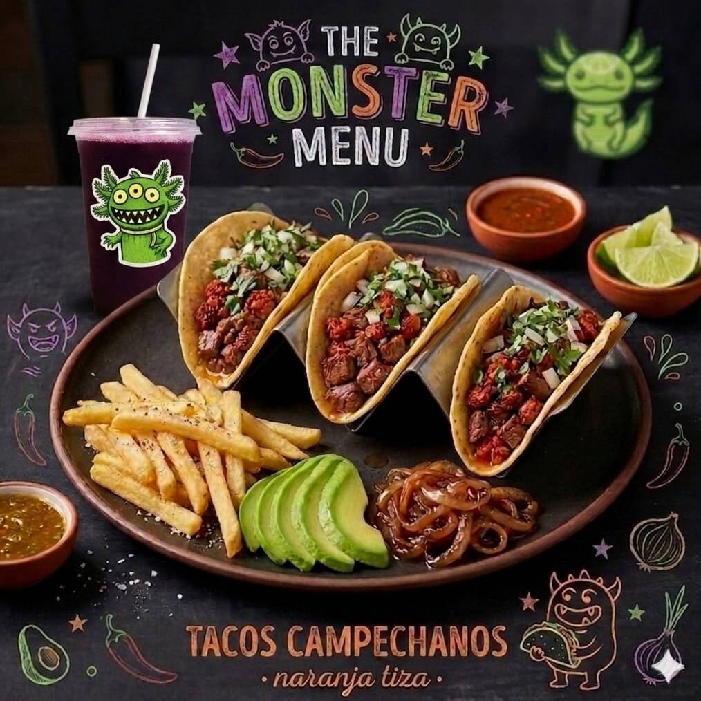 3 Tacos Campechanos y Medio Litro de Agua