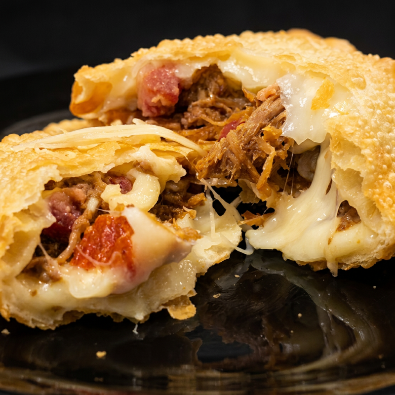Pastelão de carne seca especial com bacon,mussarela e Catupiry
