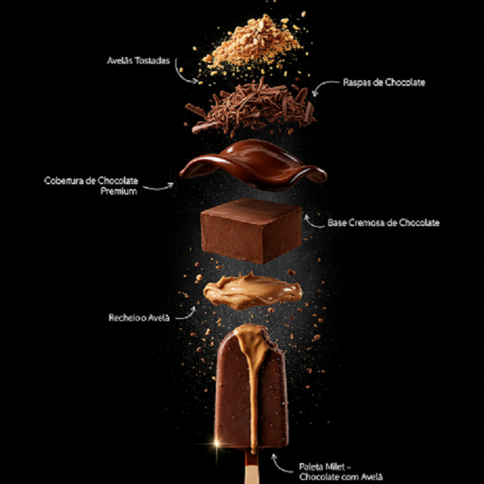 A Paleta Milet – Chocolate com Avelã é a escolha perfeita para quem ama sabor marcante e cremosidade de verdade. Por fora, uma camada generosa de chocolate premium, firme e brilhante. Por dentro, um recheio irresistível de creme de avelã, extremamente cremoso e envolvente, que derrete a cada mordida. ✨ Cobertura intensa de chocolate 🌰 Recheio cremoso de avelã ❄️ Textura artesanal e ultra gelada 💎 Experiência sofisticada e indulgente O equilíbrio perfeito entre crocância e cremosidade, feito para transformar qualquer momento em algo especial. Peça agora e descubra por que essa combinação é simplesmente apaixonante. 🍦