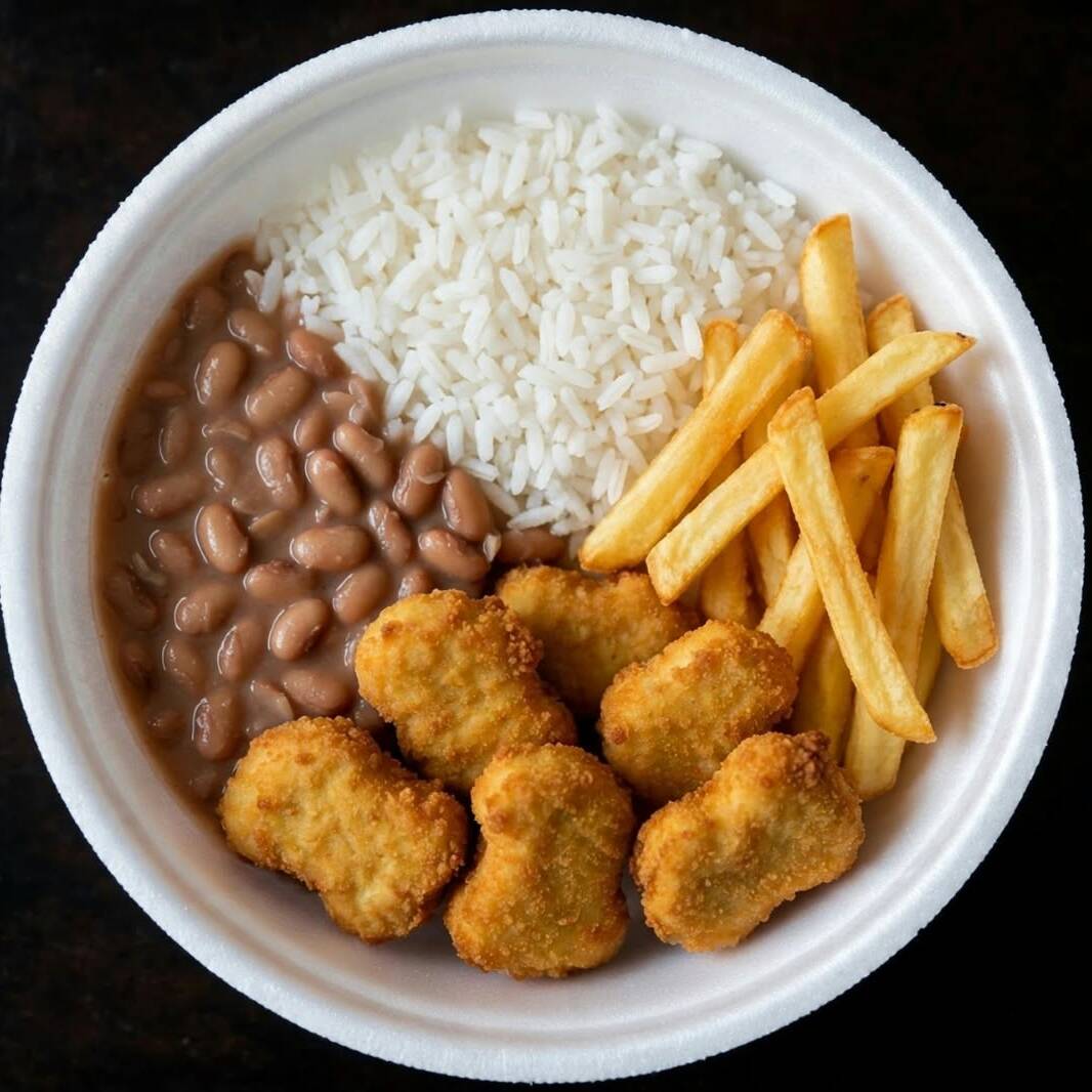 NUGGETS DE FRANGO
ACOMPANHA: ARROZ BRANCO, BATATA FRITA E SALADA
