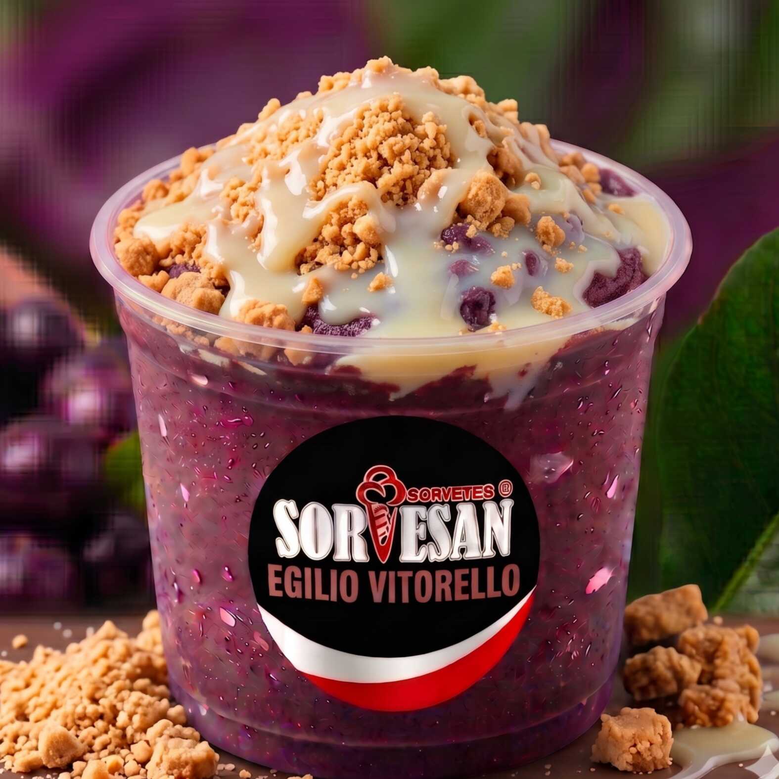 O açaí mais cremoso da região com os melhores acompanhamentos!
Complementos em cima do Pote.
Imagem meramente ilustrativa.
Serve até 1 pessoa (aprox. 330g)